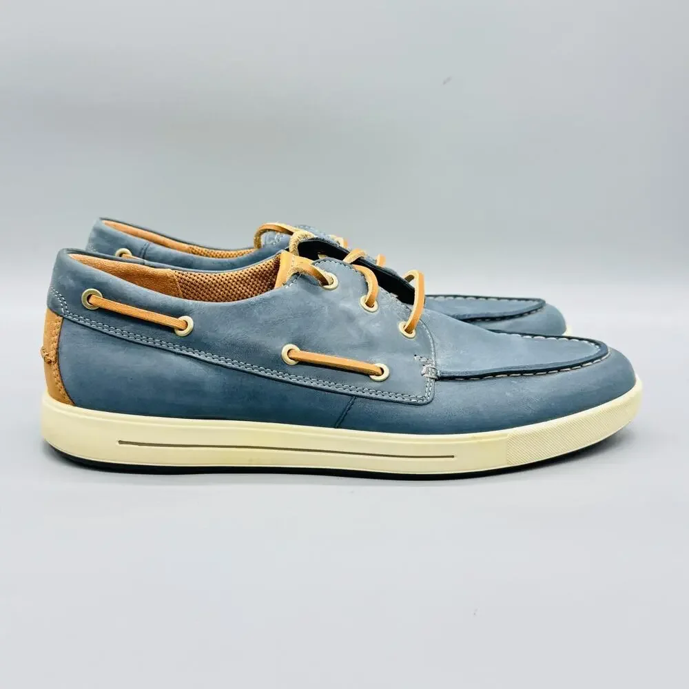ECCO Shoes Mens 10.5 Blue Nubuck Eisner Boat Deck Moc Toe Casual Comfort Walking
